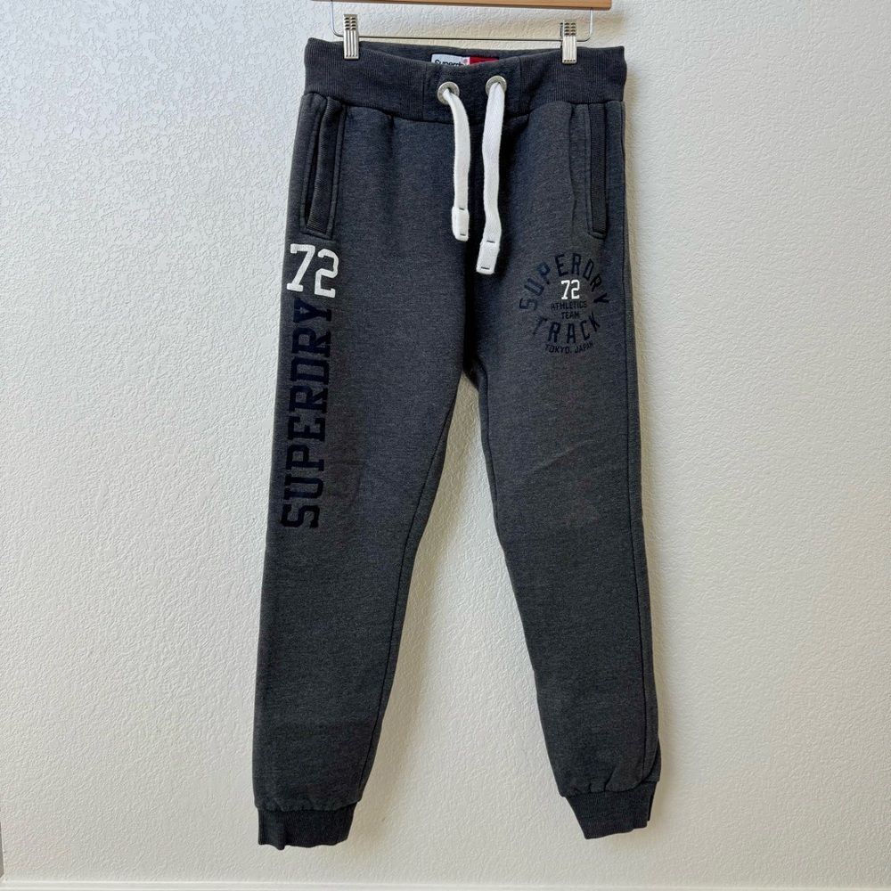 Superdry Men’s Slim Fit Charcoal Joggers with White Accents/Logo, size small
